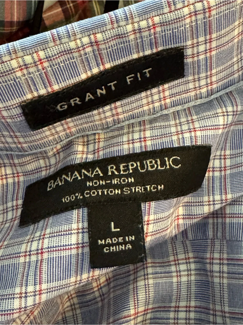 Banana Republic Grant Fit Button Up Dress Shirt Large Blue Plaid Non Iron